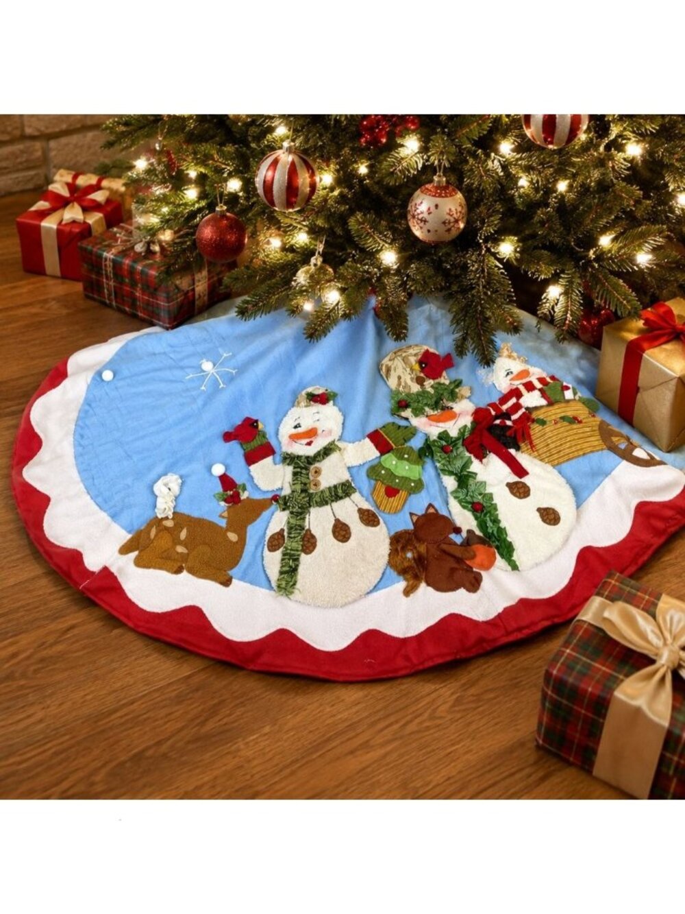 Home Interiors Snowman Christmas Tree Skirt Vintage Applique Quilted Holiday 48"